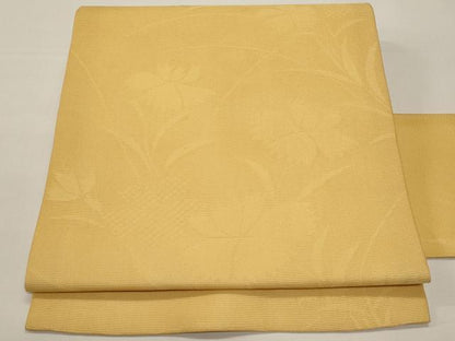 平和屋着物＊夏物　九寸名古屋帯　草花文　玉蜀黍色　正絹　逸品　CABI8501tx