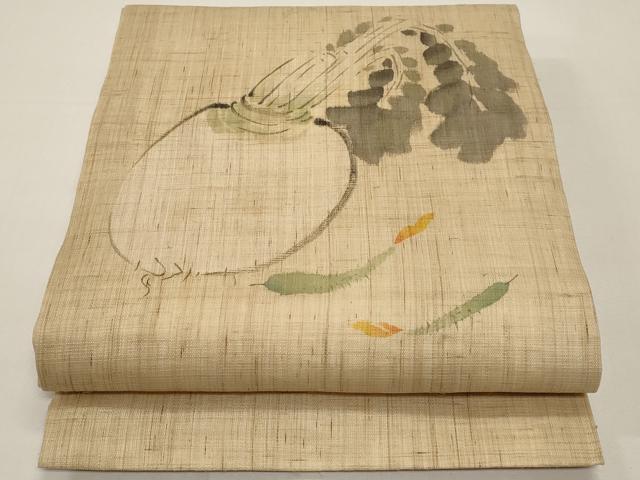 平和屋着物＊夏物　染色作家　桐山紫香　手描き　九寸開き名古屋帯　成り物　麻　逸品　CABI8502tx