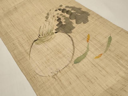 平和屋着物＊夏物　染色作家　桐山紫香　手描き　九寸開き名古屋帯　成り物　麻　逸品　CABI8502tx