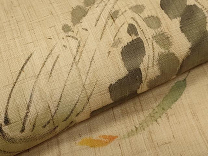 平和屋着物＊夏物　染色作家　桐山紫香　手描き　九寸開き名古屋帯　成り物　麻　逸品　CABI8502tx