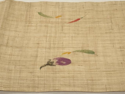平和屋着物＊夏物　染色作家　桐山紫香　手描き　九寸開き名古屋帯　成り物　麻　逸品　CABI8502tx