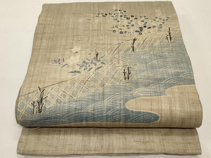 平和屋着物＊夏物　九寸開き名古屋帯　流水籬枝花文　麻　逸品　CABI8508tx