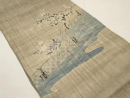 平和屋着物＊夏物　九寸開き名古屋帯　流水籬枝花文　麻　逸品　CABI8508tx