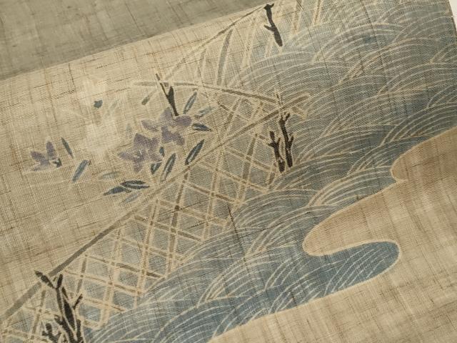平和屋着物＊夏物　九寸開き名古屋帯　流水籬枝花文　麻　逸品　CABI8508tx