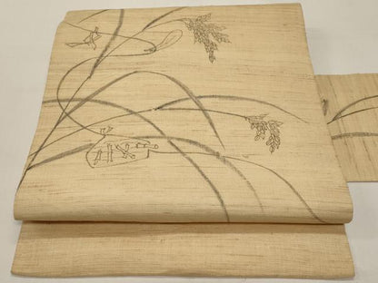 平和屋着物＊夏物　九寸名古屋帯　手描き　絵馬　稲穂　麻　逸品　CABI8510tx