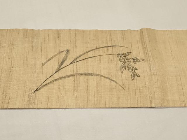平和屋着物＊夏物　九寸名古屋帯　手描き　絵馬　稲穂　麻　逸品　CABI8510tx