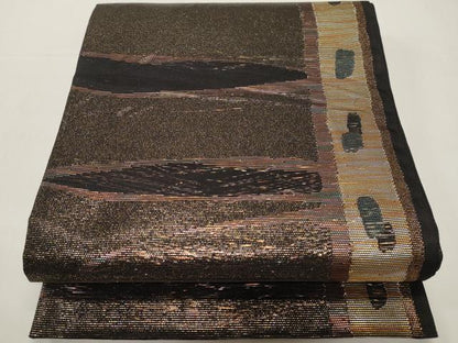 平和屋着物＊夏物　六通柄袋帯　抽象文　黒地　金銀糸　正絹　逸品　CABI8513tx
