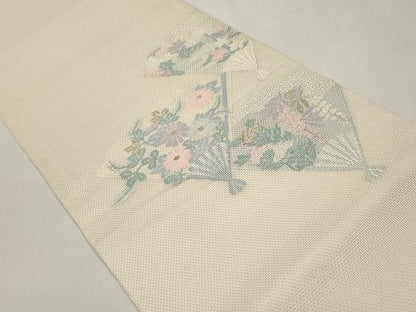 平和屋着物＊夏物　太鼓柄袋帯　扇面草花文　金糸　正絹　逸品　未使用　CABI8524tx