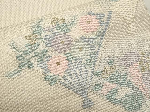 平和屋着物＊夏物　太鼓柄袋帯　扇面草花文　金糸　正絹　逸品　未使用　CABI8524tx