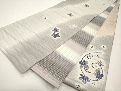 平和屋着物＊夏物　BANKANわものや　両面　両方向　全通柄袋帯　葡萄蔦の葉文　金彩　正絹　逸品　CABI8527tx