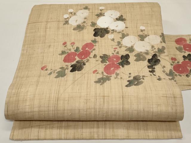 平和屋着物＊夏物　染色作家　桐山紫香　手描き　九寸名古屋帯　枝花文　麻　逸品　CABI8533tx