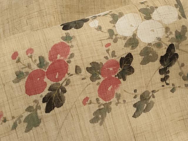 平和屋着物＊夏物　染色作家　桐山紫香　手描き　九寸名古屋帯　枝花文　麻　逸品　CABI8533tx