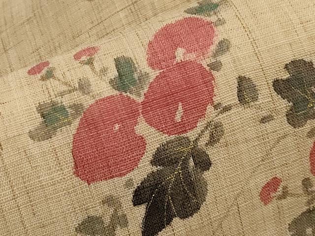 平和屋着物＊夏物　染色作家　桐山紫香　手描き　九寸名古屋帯　枝花文　麻　逸品　CABI8533tx