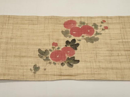 平和屋着物＊夏物　染色作家　桐山紫香　手描き　九寸名古屋帯　枝花文　麻　逸品　CABI8533tx