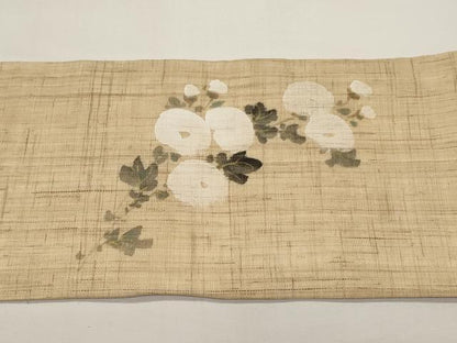 平和屋着物＊夏物　染色作家　桐山紫香　手描き　九寸名古屋帯　枝花文　麻　逸品　CABI8533tx