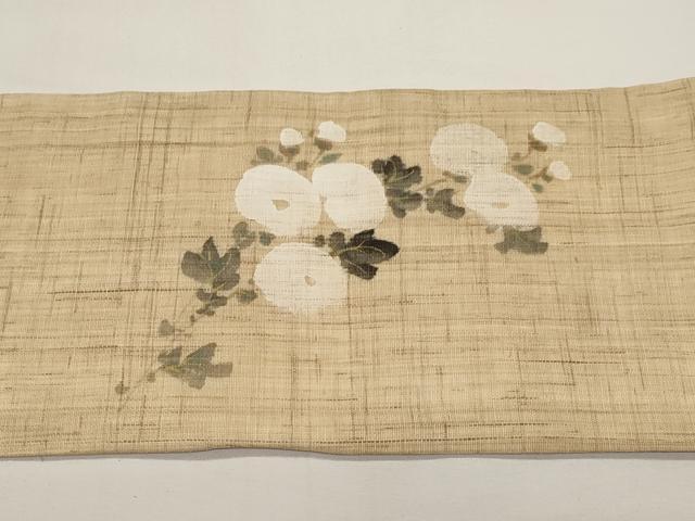 平和屋着物＊夏物　染色作家　桐山紫香　手描き　九寸名古屋帯　枝花文　麻　逸品　CABI8533tx