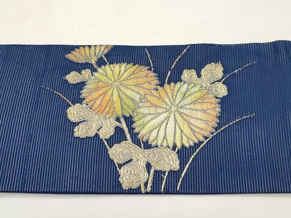 平和屋着物＊夏物　九寸名古屋帯　枝菊文　金糸　正絹　逸品　未使用　CABI8537tx