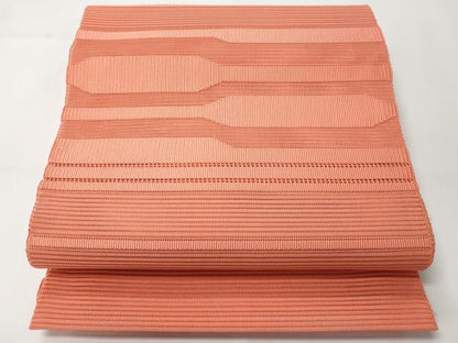 平和屋着物＊夏物　八寸名古屋帯　絽綴れ　横段文　鉛丹色　正絹　逸品　未使用　CABI8540tx