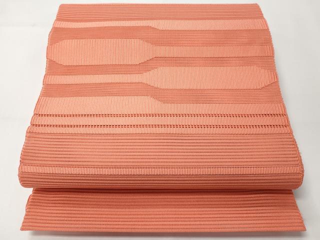 平和屋着物＊夏物　八寸名古屋帯　絽綴れ　横段文　鉛丹色　正絹　逸品　未使用　CABI8540tx