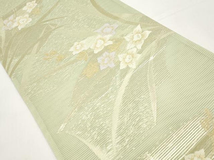 平和屋着物＊夏物　六通柄袋帯　草花文　金糸　正絹　逸品　未使用　CABI8550tx