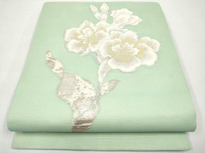 平和屋着物＊夏物　九寸開き名古屋帯　草花文　金銀糸　正絹　逸品　CABI8551tx