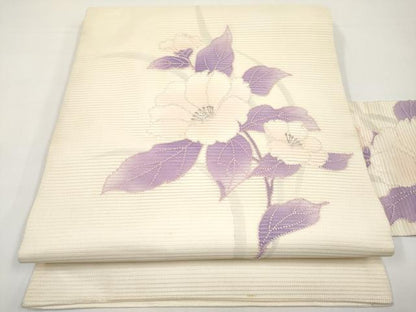 平和屋着物＊夏物　中国三大刺繍　相良刺繍　九寸名古屋帯　枝花文　銀糸　正絹　逸品　CABI8552tx