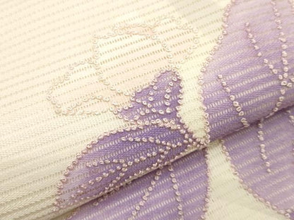 平和屋着物＊夏物　中国三大刺繍　相良刺繍　九寸名古屋帯　枝花文　銀糸　正絹　逸品　CABI8552tx