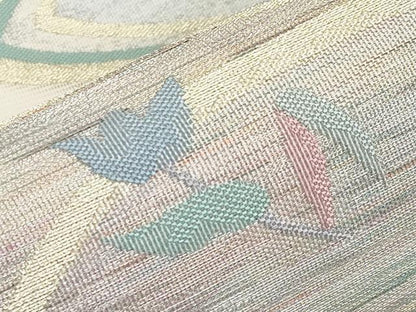 平和屋着物＊夏物　九寸名古屋帯　草花文　金糸　正絹　逸品　CABI8556tx