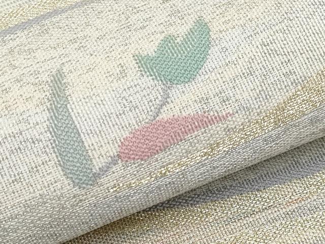 平和屋着物＊夏物　九寸名古屋帯　草花文　金糸　正絹　逸品　CABI8556tx