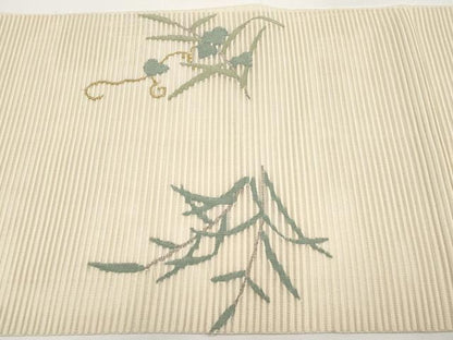 平和屋着物＊夏物　八寸名古屋帯　絽綴れ　枝葉文　金銀糸　正絹　逸品　CABI8558tx