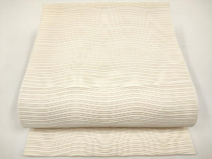 平和屋着物＊夏物　八寸名古屋帯　絽綴れ　よろけ縞　練色　正絹　逸品　CABI8559tx