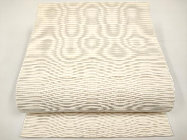 平和屋着物＊夏物　八寸名古屋帯　絽綴れ　よろけ縞　練色　正絹　逸品　CABI8559tx