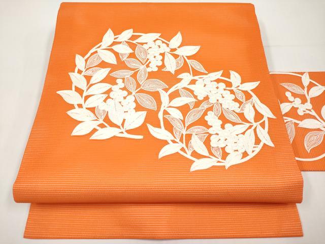 平和屋着物＊夏物　九寸名古屋帯　総刺繍　南天丸文　正絹　逸品　CABI8560tx