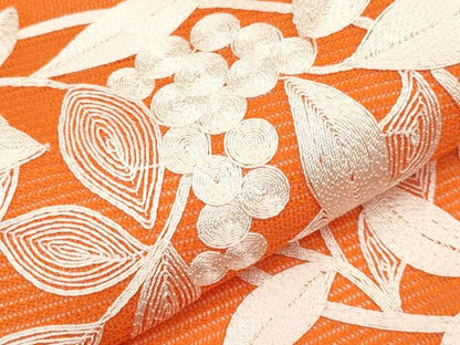 平和屋着物＊夏物　九寸名古屋帯　総刺繍　南天丸文　正絹　逸品　CABI8560tx