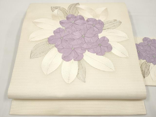 平和屋着物＊夏物　九寸名古屋帯　総刺繍　駒刺繍　草花文　正絹　逸品　CABI8563tx