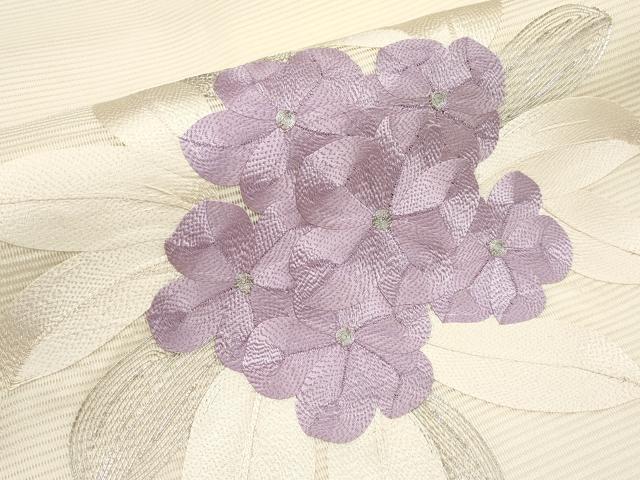 平和屋着物＊夏物　九寸名古屋帯　総刺繍　駒刺繍　草花文　正絹　逸品　CABI8563tx