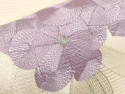 平和屋着物＊夏物　九寸名古屋帯　総刺繍　駒刺繍　草花文　正絹　逸品　CABI8563tx