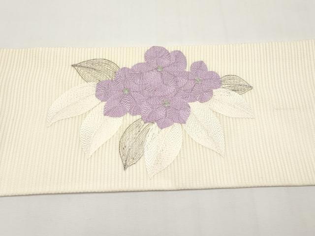 平和屋着物＊夏物　九寸名古屋帯　総刺繍　駒刺繍　草花文　正絹　逸品　CABI8563tx