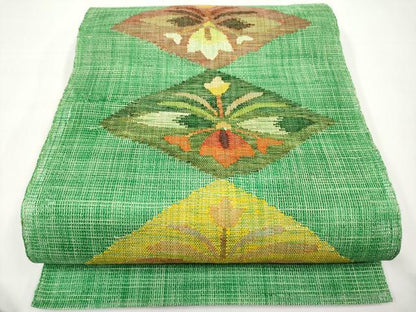平和屋着物＊夏物　八寸名古屋帯　草花菱文　正絹　逸品　CABI8565tx