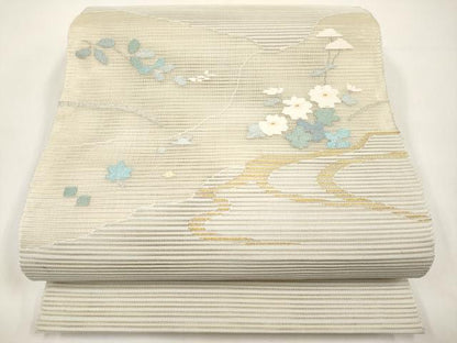 平和屋着物＊夏物　八寸名古屋帯　絽綴れ　流水枝花文　金銀糸　正絹　逸品　CABI8569tx
