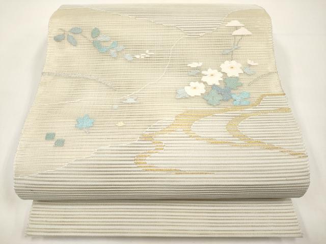 平和屋着物＊夏物　八寸名古屋帯　絽綴れ　流水枝花文　金銀糸　正絹　逸品　CABI8569tx