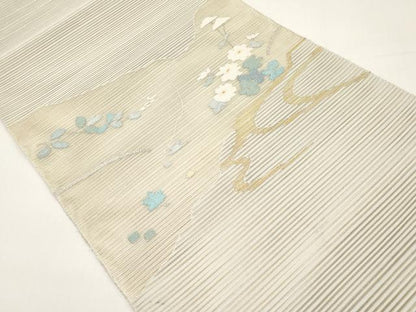 平和屋着物＊夏物　八寸名古屋帯　絽綴れ　流水枝花文　金銀糸　正絹　逸品　CABI8569tx
