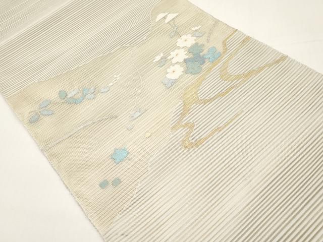 平和屋着物＊夏物　八寸名古屋帯　絽綴れ　流水枝花文　金銀糸　正絹　逸品　CABI8569tx