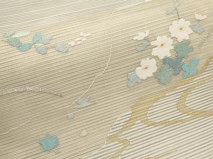 平和屋着物＊夏物　八寸名古屋帯　絽綴れ　流水枝花文　金銀糸　正絹　逸品　CABI8569tx