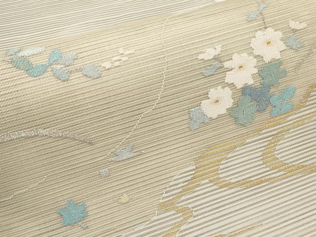 平和屋着物＊夏物　八寸名古屋帯　絽綴れ　流水枝花文　金銀糸　正絹　逸品　CABI8569tx