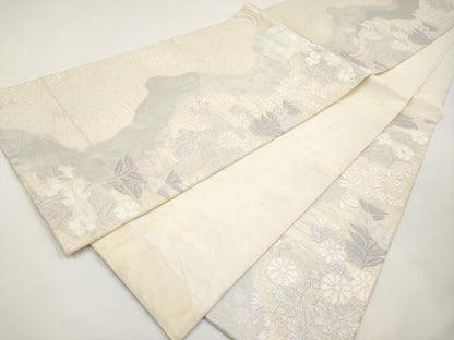 平和屋着物＊夏物　六通柄袋帯　道長草花文　銀糸　正絹　逸品　CABI8573tx