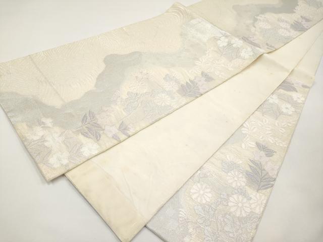 平和屋着物＊夏物　六通柄袋帯　道長草花文　銀糸　正絹　逸品　CABI8573tx