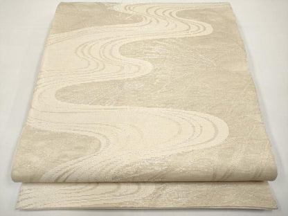 平和屋着物＊夏物　六通柄袋帯　流水すすき文　銀糸　正絹　逸品　CABI8575tx
