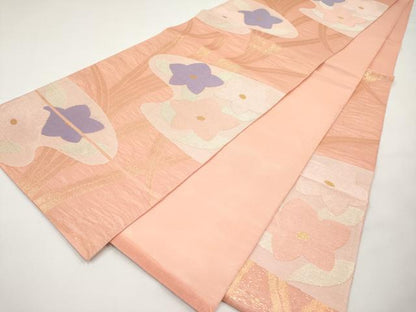 平和屋着物＊夏物　六通柄袋帯　草花文　金糸　正絹　逸品　CABI8577tx