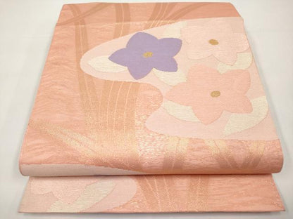 平和屋着物＊夏物　六通柄袋帯　草花文　金糸　正絹　逸品　CABI8577tx